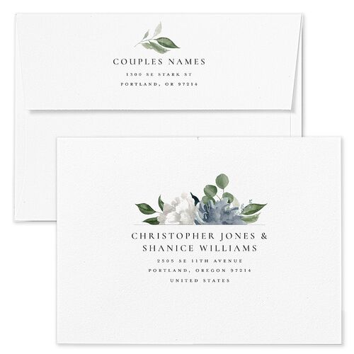 Timeless Bouquet Rehearsal Dinner Invitation Envelopes Blue Standard Dusty Blue Both Recipient and Return Addresses Signature