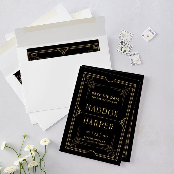 Vintage Hollywood Save The Date Cards Licorice Signature smooth Blank No Standard