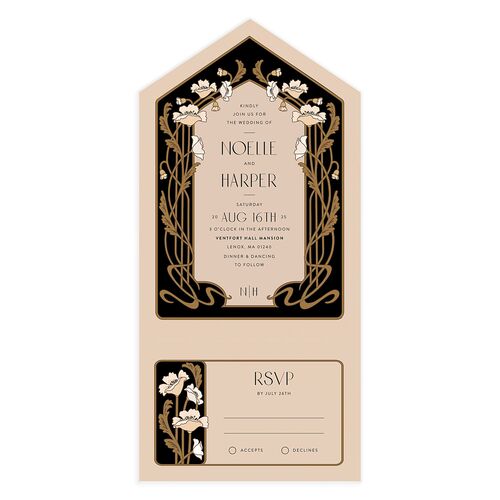 Vintage Nouveau Floral All-in-One Wedding Invitations Licorice Signature Light Both Recipient and Return Addresses No