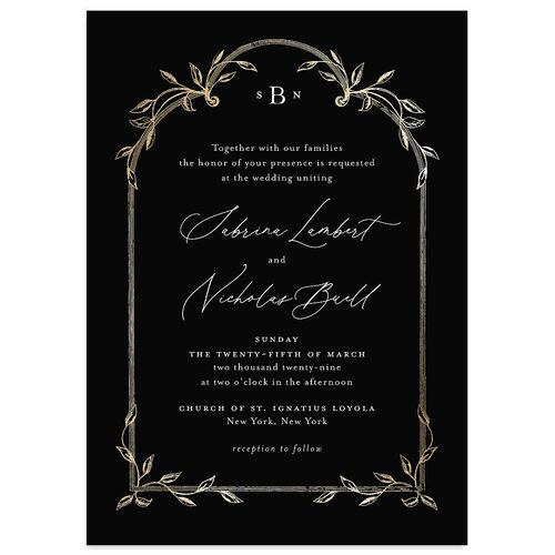 Heirloom Botanical Foil Wedding Invitations Gold Midnight Signature Blank No Standard