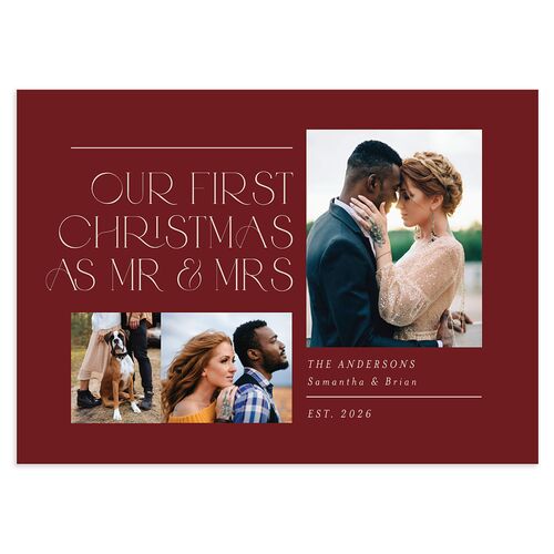 Mr. & Mrs. Holiday Cards Maroon Signature Blank Standard Landscape