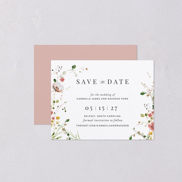 Delicate Wildflower Save the Date Petite Cards Peach Pink Signature smooth Blank No Standard