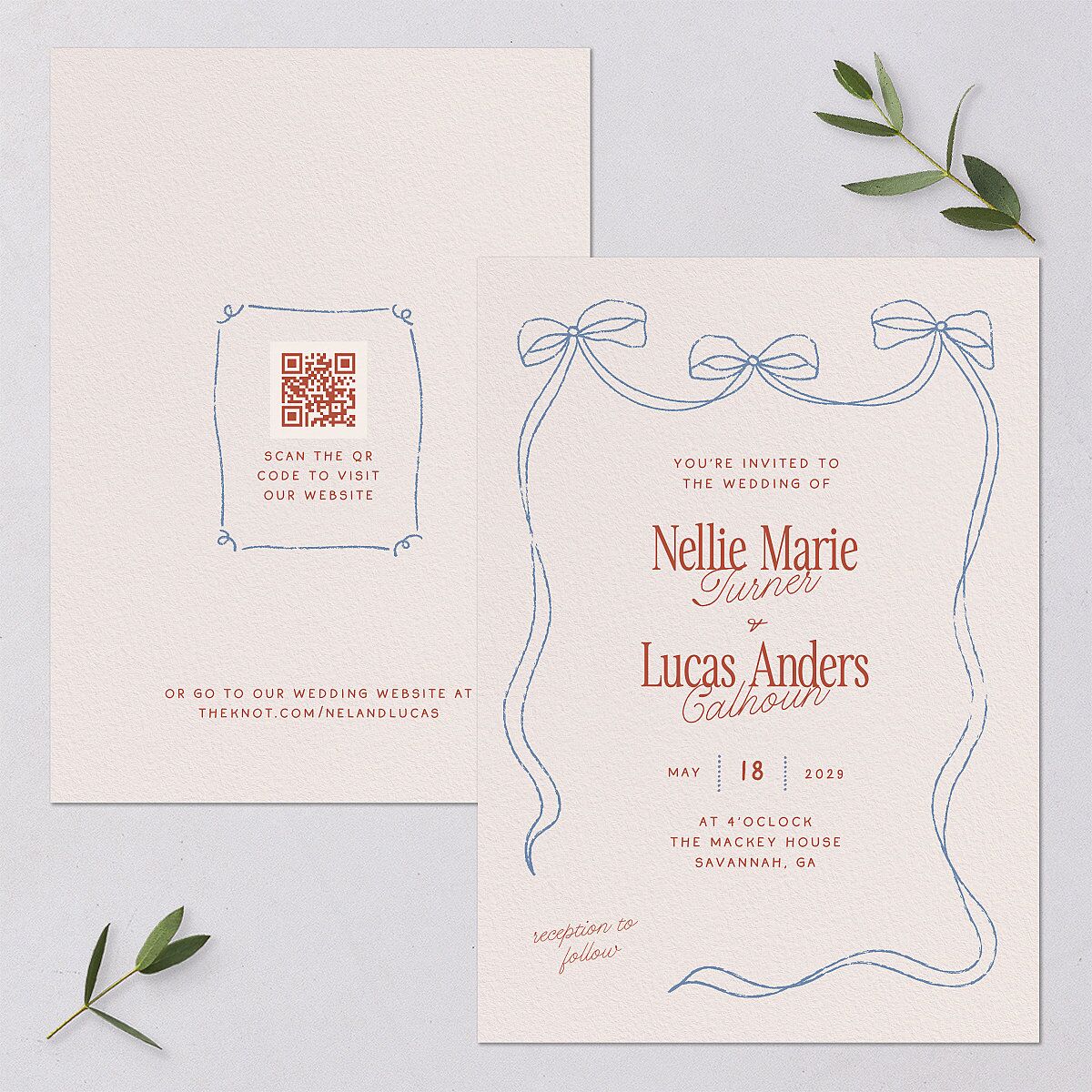 Modern Delicate Bows Wedding Invitations Jewel Red Signature Blank Standard