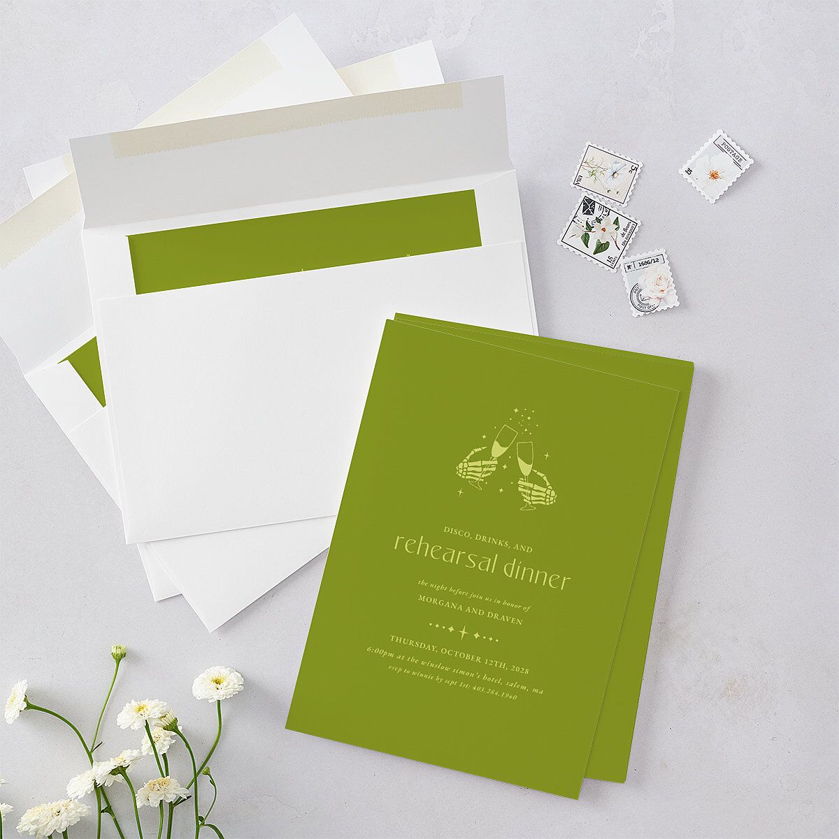 Til Death Do We Disco Rehearsal Dinner Invitations Pear Signature Blank Standard