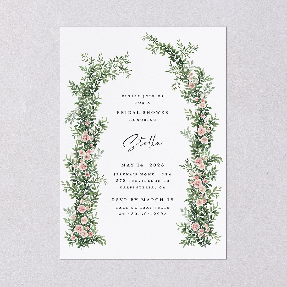 Floral Arc Bridal Shower Invitations Shell Pink Signature Blank Standard