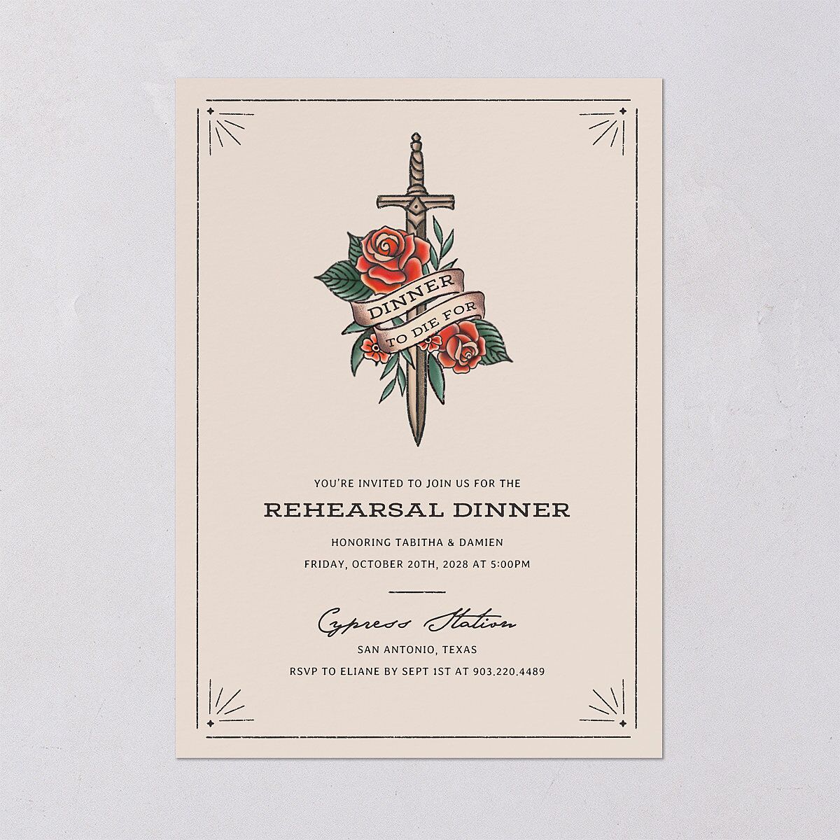 Til Death Tattoos Rehearsal Dinner Invitations Linen Signature Blank