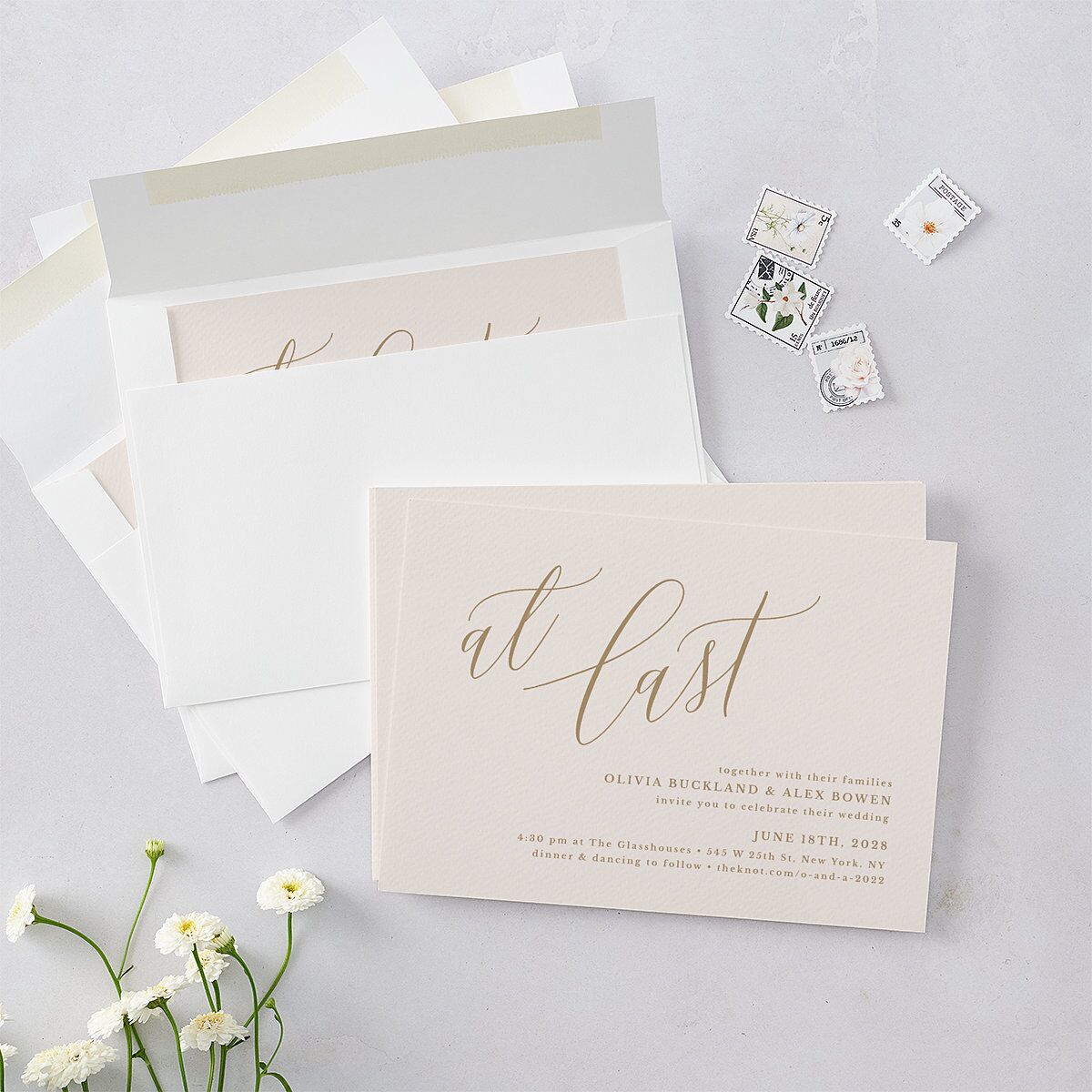 At Last Wedding Invitations Linen Signature Blank No Standard