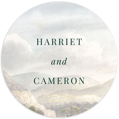 Vintage Landscape Wedding Stickers Dark Green Circle