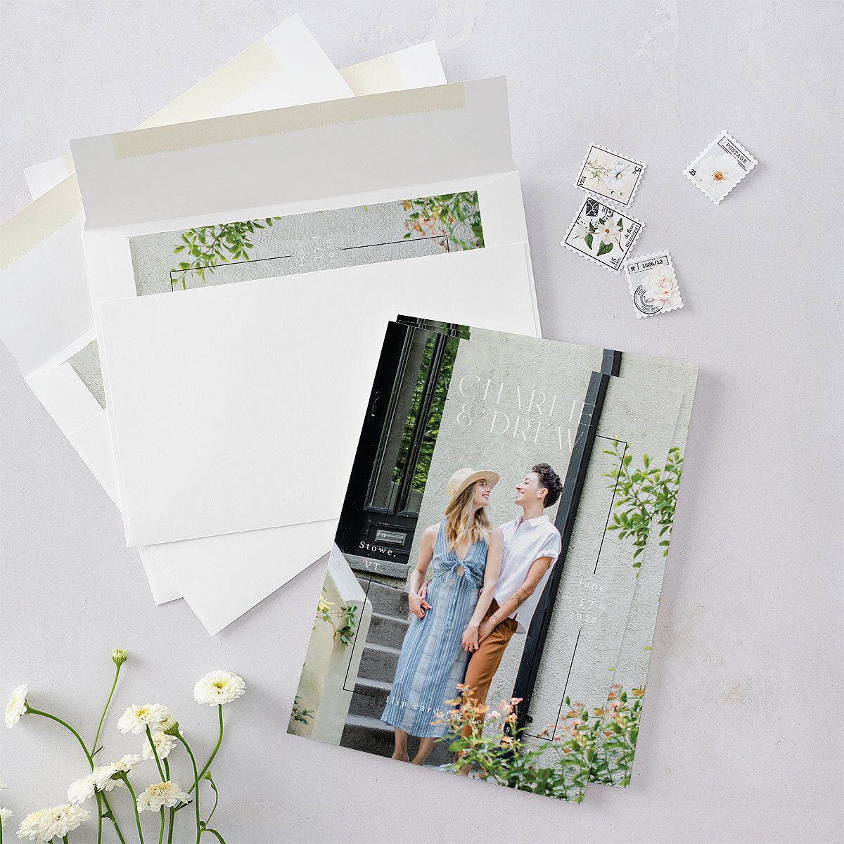 Simple Vine Save the Date Cards Deep Olive Signature smooth Blank No