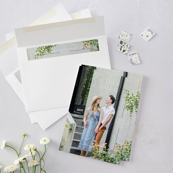 Simple Vine Save the Date Cards Deep Olive Signature smooth Blank No