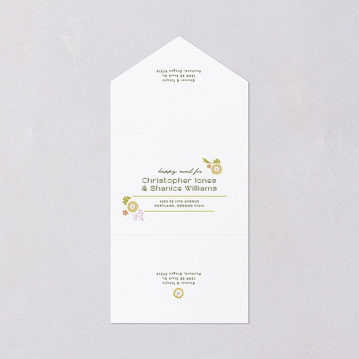 Wildflower Nouveau All-in-One Wedding Invitations Dark Camo Signature Light Both Recipient and Return Addresses No