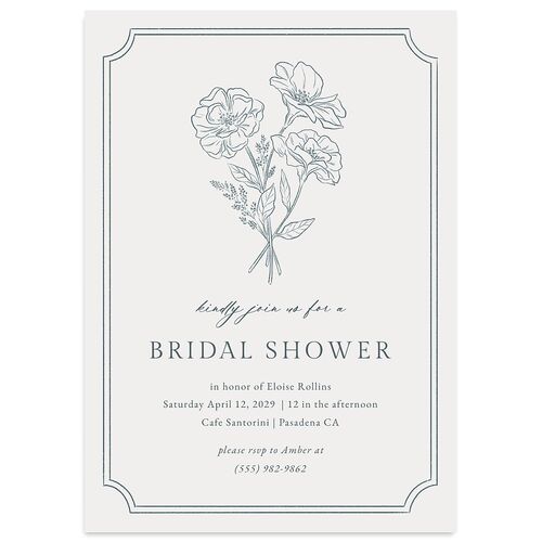 Vintage Botanical Sketch Bridal Shower Invitations Dusty Blue Signature Blank Standard