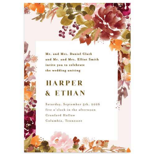 Fall Garland Wedding Invitations Rose Gold Peony Signature Blank No Standard