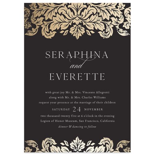 Elegant Damask Wedding Invitations Gold Licorice Signature Blank No Standard