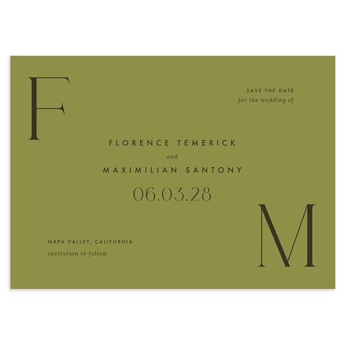 Modern Initials Save The Date Cards Olive Signature smooth Blank No Standard