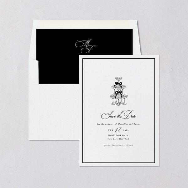 Classic Champagne with Bows Save the Date Cards Pure White Signature smooth Blank No Standard