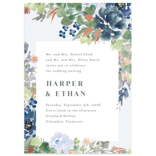 Fall Garland Wedding Invitations Rose Gold Ice Blue Signature Blank No Standard