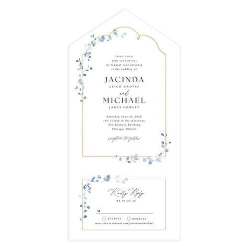 Fairytale Eucalyptus All-in-One Wedding Invitations Dusty Blue Signature Light Both Recipient and Return Addresses No