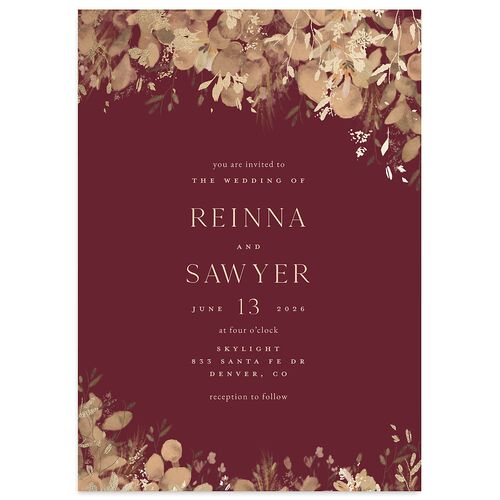 Eucalyptus Edges Wedding Invitations Gold Merlot Signature Blank No Standard