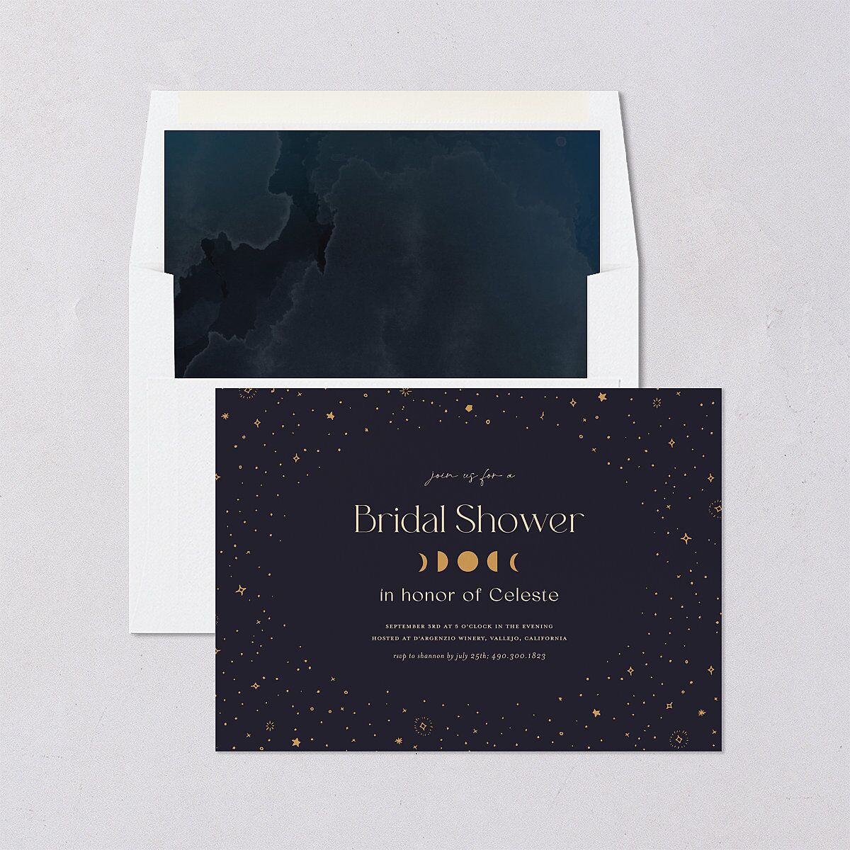 Celestial Galaxy Bridal Shower Invitations Dark Navy Signature Blank Standard