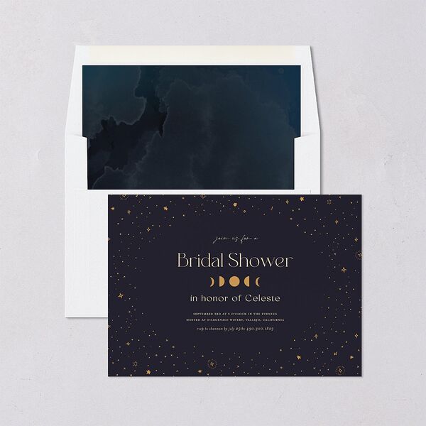 Celestial Galaxy Bridal Shower Invitations Dark Navy Signature Blank Standard