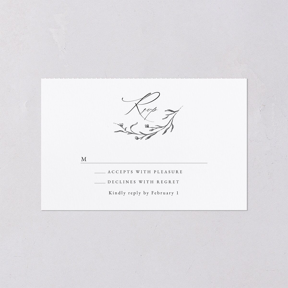 Illustrated Vines All-in-One Wedding Invitations Charcoal Signature Light Both Recipient and Return Addresses No