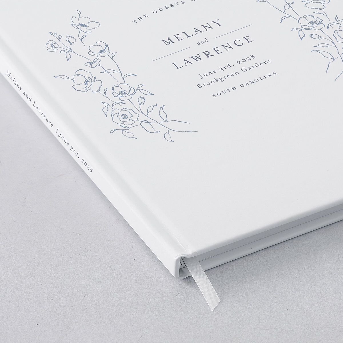 Floral Adornment Wedding Guest Book Dusty Blue