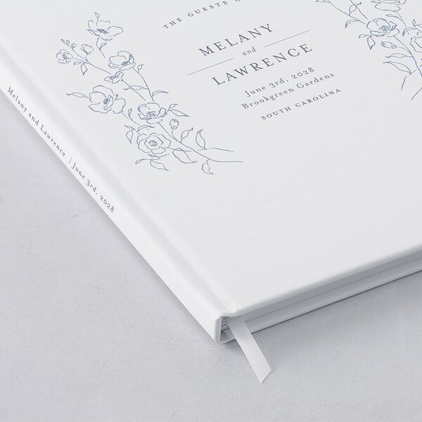 Floral Adornment Wedding Guest Book Dusty Blue