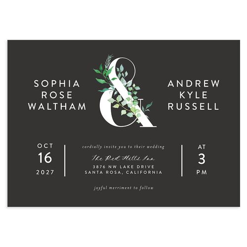Leafy Ampersand Wedding Invitations Charcoal Signature Blank No Standard
