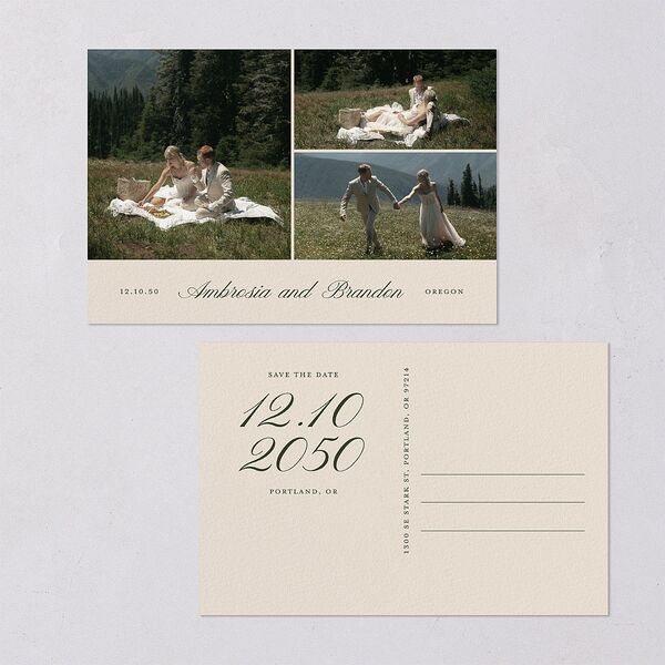Vintage Cinematic Photo Save the Date Postcards Linen