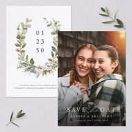 Greenery Laurel Save The Date Cards Champagne Signature smooth Blank No Standard