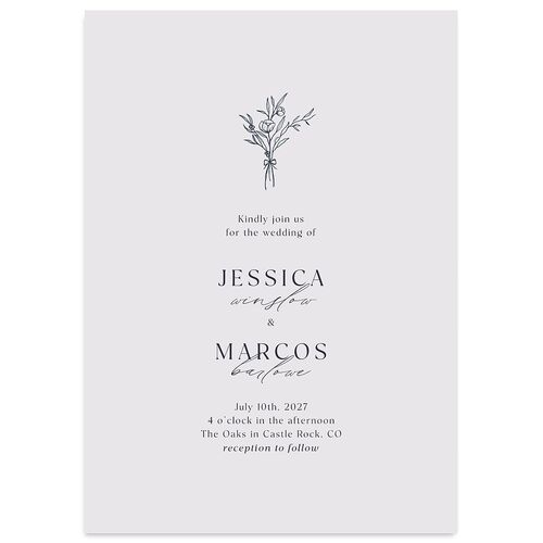 Simple Boho Flowers Wedding Invitations Moody Blue Signature Blank No Standard