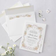 Elegant Floral Regency Wedding Invitations Pink Cotton Signature Blank No Standard