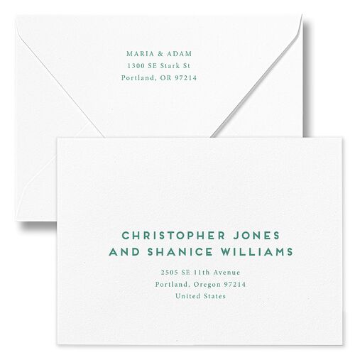 Eclectic Vintage Stripe Arch Holiday Card Euro Envelopes White Scottish Green Return Address Luxe Signature