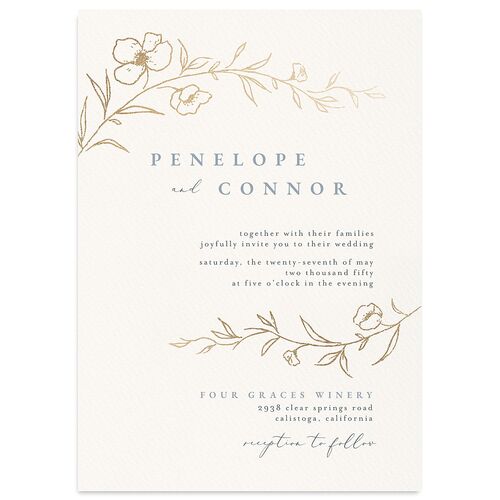 Graceful Botanical Foil Wedding Invitations Slate Gold Signature Blank No Standard