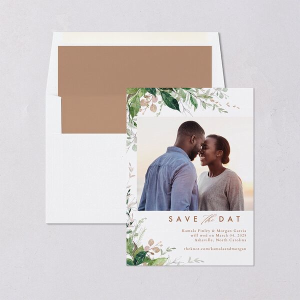 Wild Vines Save The Date Cards Soft Pink Signature smooth Blank No Standard