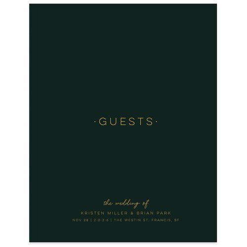 Gold Calligraphy Wedding Guest Book Dark Green
