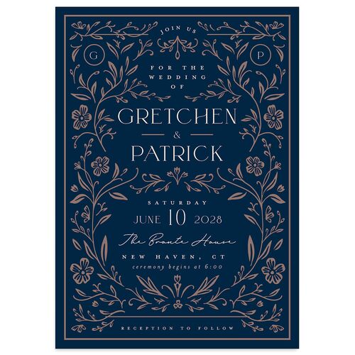 Ornate Storybook Wedding Invitations Navy Signature Blank No Standard