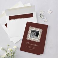 Vintage Lace Save the Date Cards Burgundy Signature smooth Blank No Standard