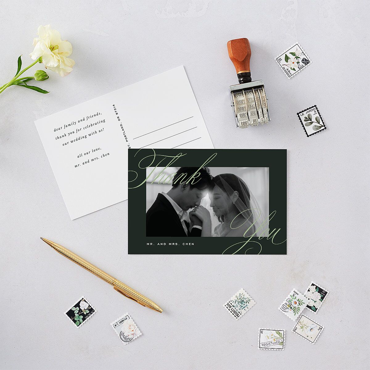Classic Joyful Greeting Thank You Postcards Hunter Green