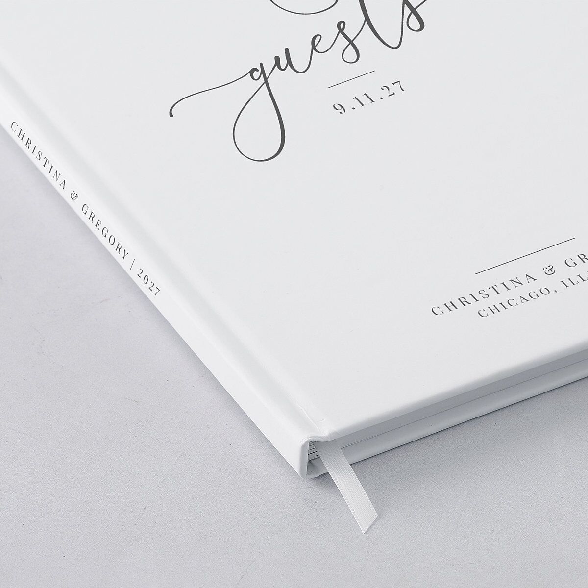 Romantic Calligraphy Wedding Guest Book Silver