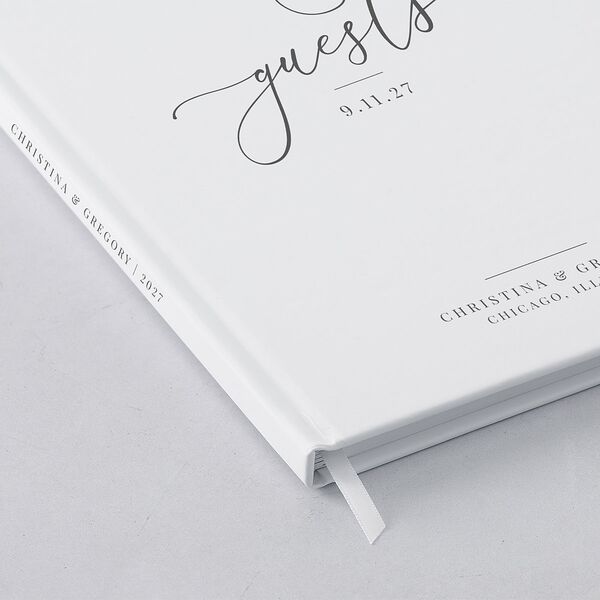 Romantic Calligraphy Wedding Guest Book Silver