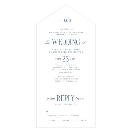 Elegant Wedding Of All-in-One Wedding Invitations Dusty Blue Signature Light Both Recipient and Return Addresses No