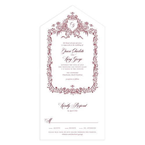 Rose Garden Crest All-in-One Wedding Invitations by Bridgerton Dark Berry Signature Light Both Recipient and Return Addresses No