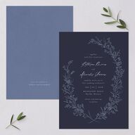 Romantic Branches Wedding Invitations Navy Signature Blank No Standard