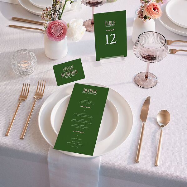 Wavy Frame Photo Place Cards Scottish Green Signature