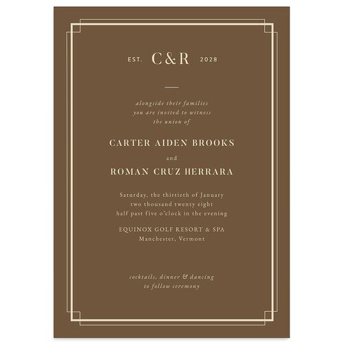 Luxe Monogram Wedding Invitations Sepia Signature Blank No Standard