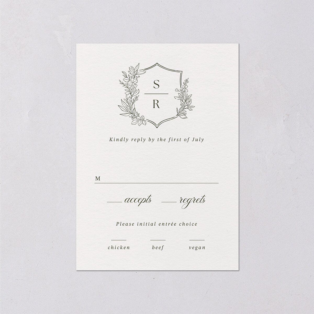 Elegant Garland Crest Wedding Response Cards Dark Camo Signature Standard