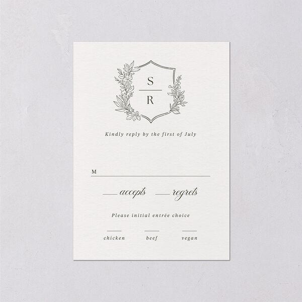 Elegant Garland Crest Wedding Response Cards Dark Camo Signature Standard