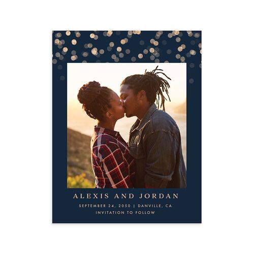 Elegant Glow Save the Date Petite Cards Navy Signature smooth Blank No Standard